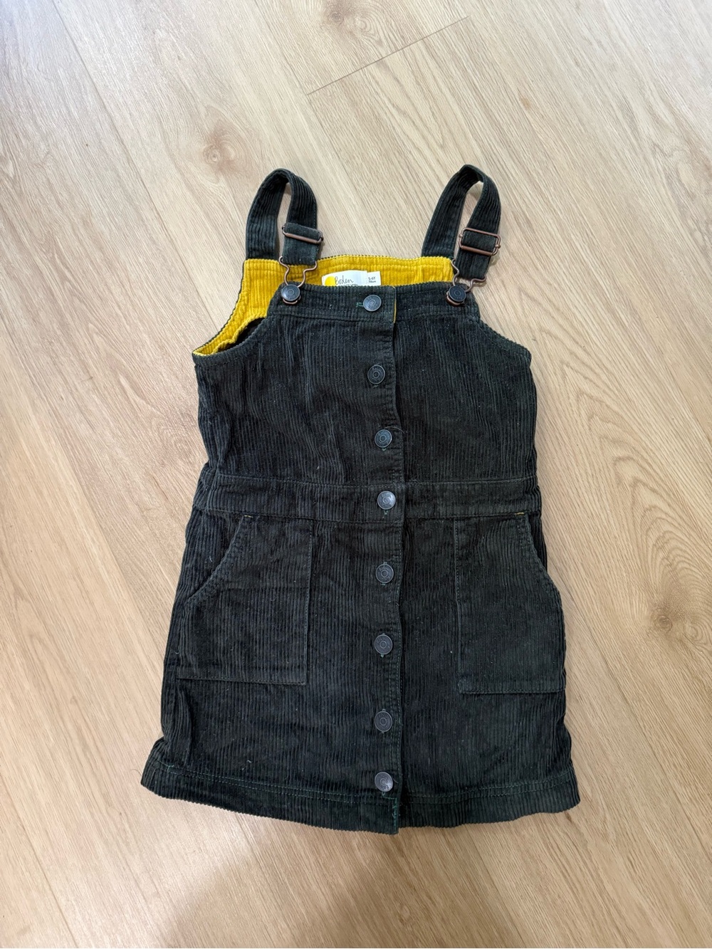 Boden Green Corduroy Pinafore with Mustard inside